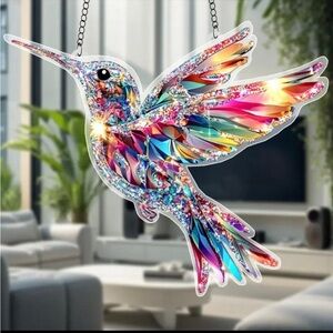 Multicolored Shiny Hummingbird
2 Sided Acrylic Suncatcher With Chain